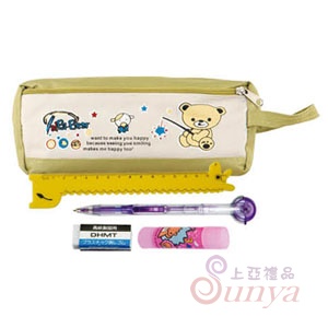 EK46多功能文具筆袋+卡通尺+橡皮擦+側壓自動鉛筆+膠水
