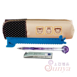 EK32 BUWA筆袋+卡通尺+筆芯+側壓自動鉛筆