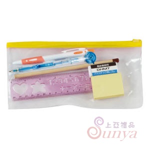 HC31側壓自動鉛筆+流暢筆+鉛筆+尺+橡皮擦+自黏貼+大PVC拉鏈袋
