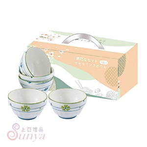 CI-005 和風陶瓷碗組5入碗組(幸運草)