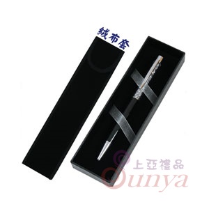 D101-2(黑)頂級平頭晶鑽筆+絨布套+緞帶盒