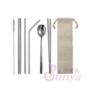 316平口吸管4入組+304韓式湯匙+304-23cm四方筷 帆布袋