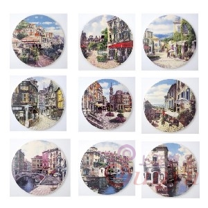 P035C陶瓷圓型鍋墊(外國小鎮)