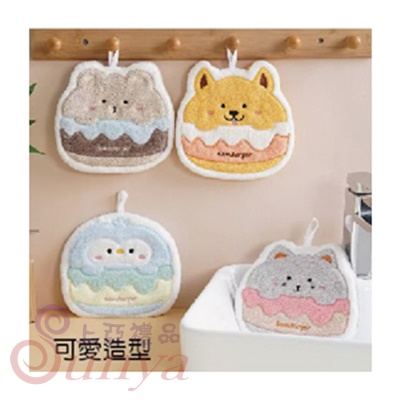 Q048 卡通動物漢堡造型擦手巾(混色出貨)