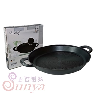W060-40 韓式重力壓鑄雙耳BBQ烤盤40CM-黑