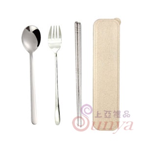A097#304筷+匙+叉+小麥餐具方盒