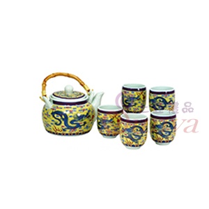 雙龍獻寶浮雕茶具組