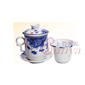 大牡丹花4件式茶杯