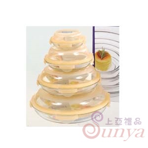 GL345 4件組圓形收納強化玻璃微波保
