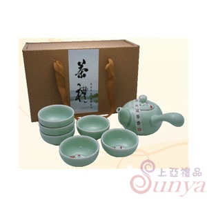KT-4600青瓷浮雕魚急須壺1+6茶具組