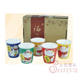 KT-4576五福招財貓5入水杯組
