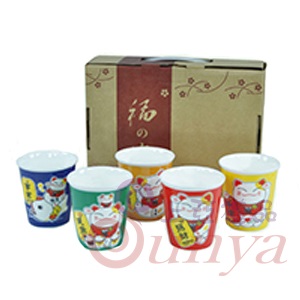 KT-4576五福招財貓5入水杯組