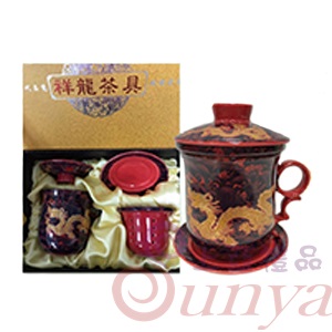 KT-6001R紅釉金龍四件式蓋杯