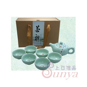 KT-4586-1青瓷浮雕魚1+6茶具組