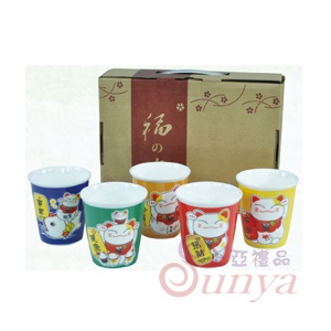 KT-4576五福招財貓5入水杯組