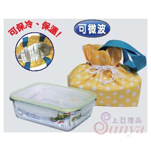 R-500-1N密扣式玻璃保鮮盒(長方)+束口保溫提袋