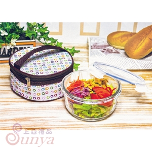 R-100-1N密扣式玻璃保鮮盒+1入手提袋組(圓)