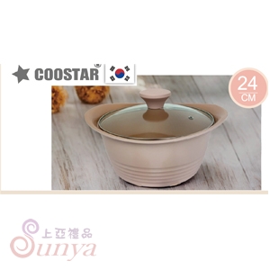 Q-014韓國COOSTAR鈦陶瓷不沾雙耳湯鍋24公分