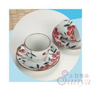 日式手繪咖啡杯盤-紅果花