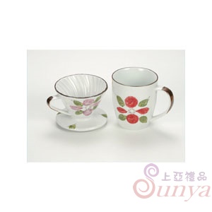 日式手繪咖啡濾杯馬克杯組-山茶花