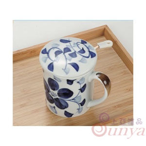 日式手繪泡茶蓋杯組-藍藤花