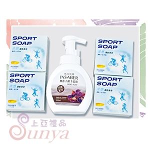 無患子抗菌潔手慕斯250ml、運動涼感皂94g*4