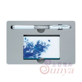 SS096水鑽四用筆(白)+名片夾(大藍)