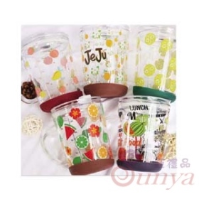 吸管附蓋矽膠玻璃杯400ml