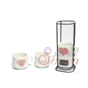 四入陶瓷杯附杯架