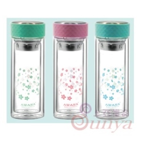 小花濾網雙層玻璃杯300ML