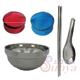 A080-2圓形餐袋+12cm砂光碗+摺疊筷+台製小匙