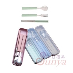 A101小麥不鏽鋼餐具組(三件)(透明蓋)