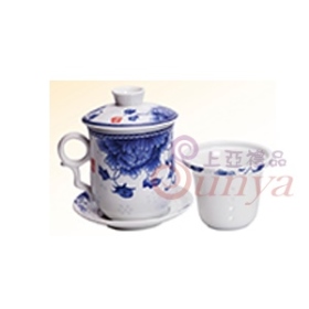 大牡丹花4件式茶杯
