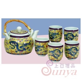 0332雙龍獻寶浮雕茶具組