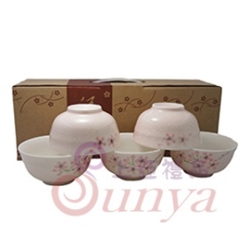 KT-4720P櫻花(粉底)5入飯碗組/手提盒