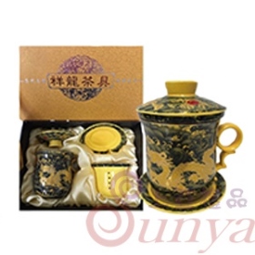 KT-6001Y黃釉金龍四件式蓋杯