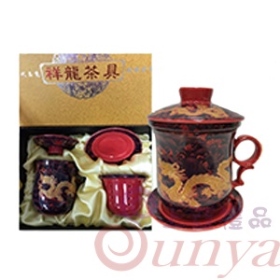 KT-6001R紅釉金龍四件式蓋杯