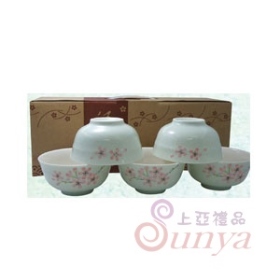 KT-4720G櫻花(綠底/粉底)5入飯碗組/手提盒
