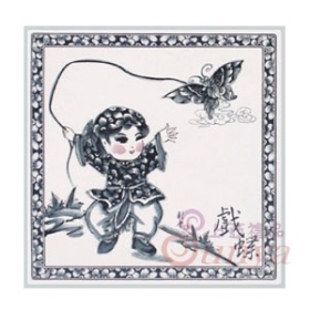 BF-CB06青花童趣方型吸水杯墊